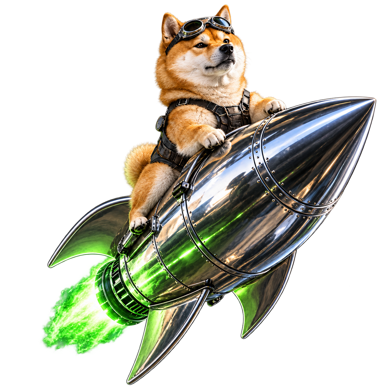 Higher Inu riding his chrome rocket into space